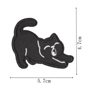 Cute black cat embroidered patch, stretching cat motif, perfect for clothing DIY repair.