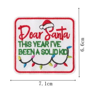 Christmas slogan embroidered patch, iron-on square cloth badge for clothing repair and decor.