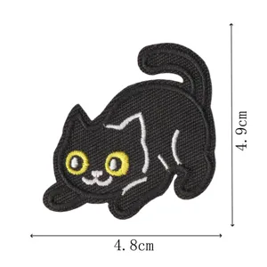 Black Cat Embroidery Patch Cute Animal Badge Iron on Applique for Clothes Backpack