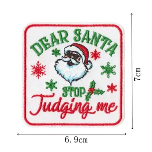 Christmas Santa slogan embroidered patch iron-on square clothing repair badge applique.