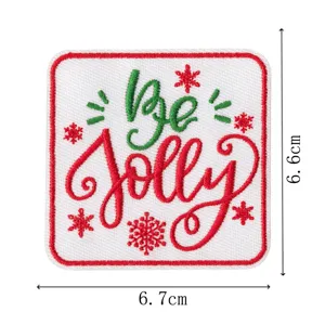 Christmas slogan embroidery patch square iron on cloth patch for clothing repair badge 6.7x6.6cm