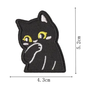 Black cat embroidery patch cute kitten badge clothes repair applique iron on 5.2x4.3cm