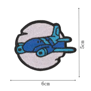 Cute blue cartoon airplane embroidered patch iron on clothing bag accessories decoration
