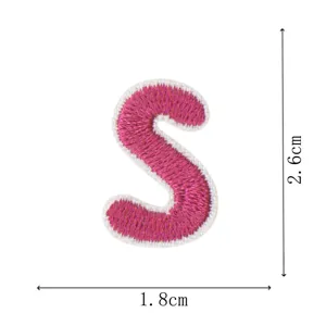 Pink letter S embroidered patch mini DIY decorative clothing accessory item details
