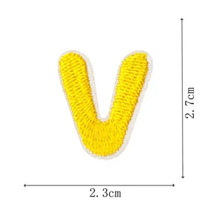 Yellow letter V embroidery patch, cute mini DIY clothing accessory, 2.7x2.3cm iron on badge.