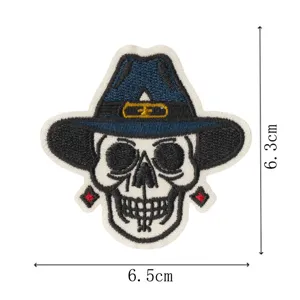 Patch brodé tête de mort chapeau de cowboy thermocollant accessoire vêtement badge DIY