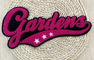Κέντημα chenille μπάλωμα Gardens ροζ γράμμα απλικέ DIY χειροποίητο ράψιμο 31x16cm