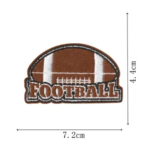 Detailed view of the brown football embroidered patch with dimensions of 7.2x4.4cm.