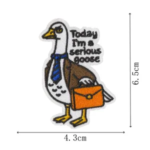 Cute serious goose embroidered patch DIY iron on clothing denim jacket backpack accessories