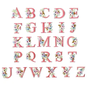Embroidered English Letter Patches Set Floral Applique DIY Garment Accessories Clothing Repair Badges Craft Supplies