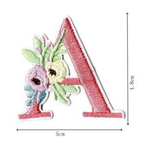 Embroidered letter A patch with floral design DIY clothing accessory badge appliques 4.8x5cm