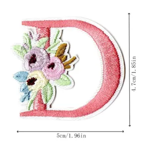 Floral letter D embroidered patch detail, cute DIY clothing accessory, size 5x4.7cm.