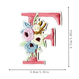 Embroidered letter F patch with floral design, ideal for DIY clothing and accessories decoration.