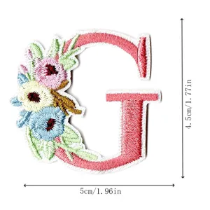 Floral embroidered letter G patch clothing DIY decorative badge apparel accessory 1 piece