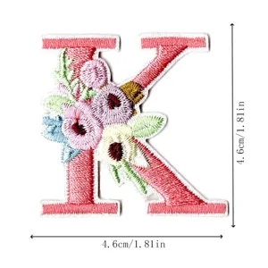 Embroidered letter K patch with floral design DIY clothing accessory decorative badge