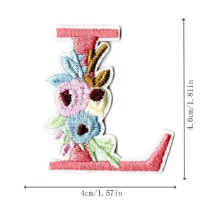 Embroidered letter L patch with floral design, detailed stitching for DIY accessories.