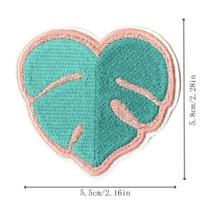 Parche bordado en forma de corazón de hoja de monstera, insignia decorativa para ropa.