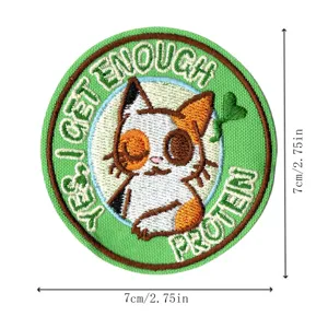 Parche bordado redondo de gato con frase divertida, insignia duradera para ropa y decoración DIY.