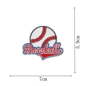 Baseball embroidery patch for clothes, iron-on badge appliqué with size details, 7x5.9cm