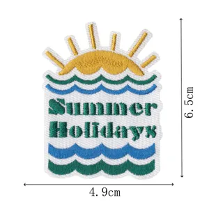 Embroidered patch summer holidays wave sun design DIY decorative clothing accessory appliques