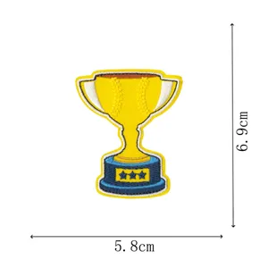 Baseball trophy embroidered patch badge iron on applique for clothing hats 5.8x6.9cm