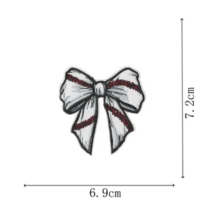 Detailed shot of the baseball bow embroidery patch showing precise stitching and clean edges.