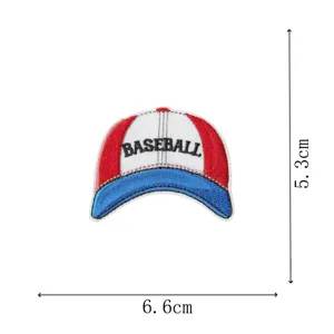 Embroidered baseball cap patch with iron-on adhesive backing, perfect for jackets and hats.