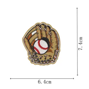 Embroidered baseball glove and ball patch detail, 7.4x6.4cm fabric badge for clothing DIY.