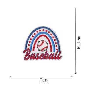 Baseball embroidered patch with rainbow and stars, iron-on clothing badge, 7x6.1cm