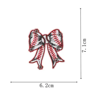 Detailed view of the baseball bow embroidery patch featuring intricate stitching and flower accents.