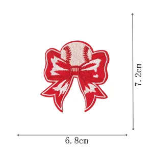 Baseball bow embroidered patch red and white DIY clothing badge applique accessory