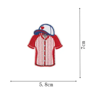 Baseball jersey and hat embroidered patch, iron-on clothing badge appliqué, 7x5.8cm detail.