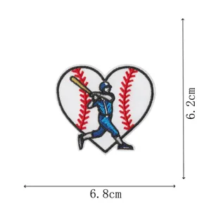 Detailed view of the baseball heart embroidery patch, showing fine stitching and dimensions.