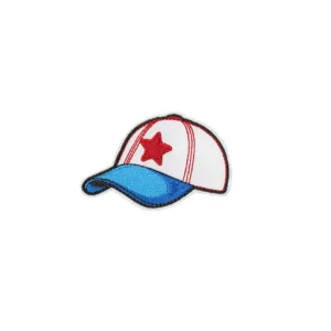 Embroidered baseball cap patch with red star design, iron-on cloth badge for clothes.