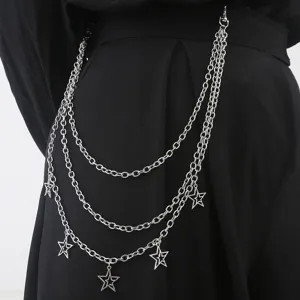 Unisex Hip Hop Punk Metal Pentagramm Pendant Hosenkette Mehrschichtige Taillenkette Mode Streetwear Jeans Körperschmuck
