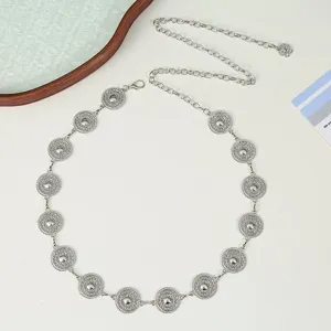 Women metal waist chain retro hollow carved disc dress belt versatile decorative pants chain
