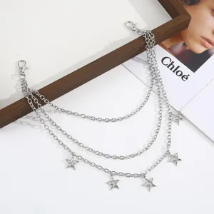 Hip Hop mehrschichtige Metall Stern Taillenkette, Punk Hosenkette fuer Damen und Herren