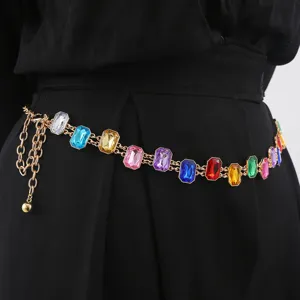 Fashion Sweet Style Waist Chain Exquisite Colorful Rhinestone Metal Chain Dress Decorative Waist Chain Women Jewelry
