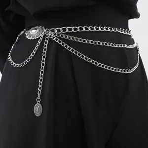 Multi-layer silver metal waist chain vintage chain belt for women fashion dress accessories
