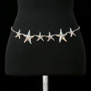 Chaîne de taille en étoile de mer argentée pour femmes, bijoux de corps de plage bohème.