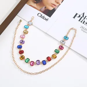 Dopamine style multi-layer gold waist chain featuring vibrant colorful rectangular rhinestones.