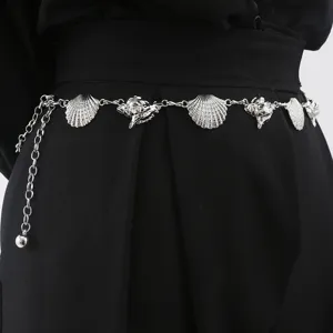 Bohemian Metal Waist Chain Beach Body Chain With Shell Conch Pendants Adjustable Fashion Waist Jewelry For Women