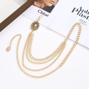 Multi-layer gold chain belt vintage waist accessory elegant metal dress chain for women