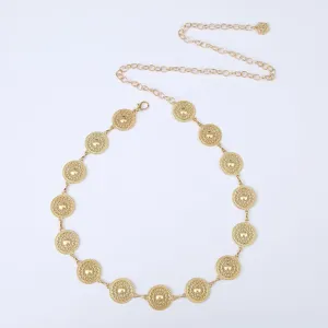 Gold metal waist chain for women vintage hollow round disc dress belt decorative pants chain
