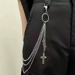 Punk Hip Hop Multi-Layer Metal Waist Chain Gothic Cross Star Skull Pants Chain Streetwear Fashion Jewelry For Women Men