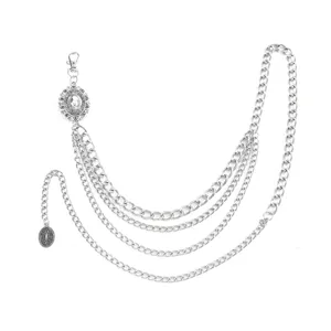 Multi layer silver waist chain vintage metal dress chain chic exquisite body jewelry