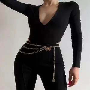 Metall Taillenkette Detail, mehrschichtiges Design mit Schmetterling Schnalle für Outfits.