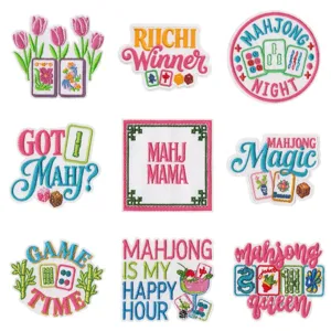 Set de parches bordados de mahjong divertidos con eslóganes en inglés para planchar en ropa.