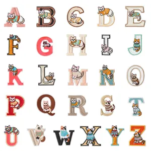 Embroidered Letter Patches Cute Cat Alphabet Iron On Applique Badge For Clothing Jacket Backpack DIY Sewing Accessories
