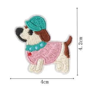 Close-up detail of the cute cartoon dog embroidered patch, ideal for DIY clothing decoration.